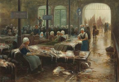 Lionel Walden The Fish Market, Germany oil painting art